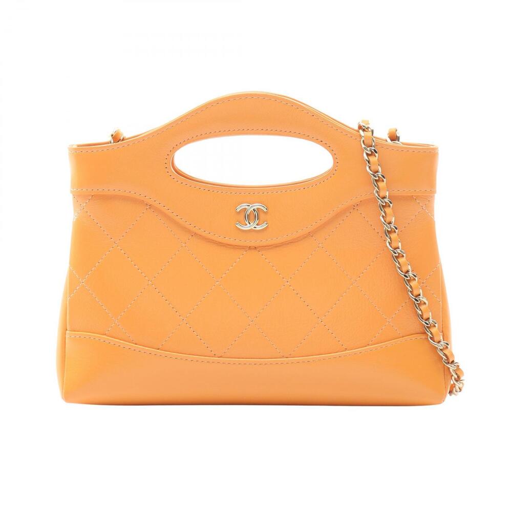 Chanel Shoulder Bag Leather Orange